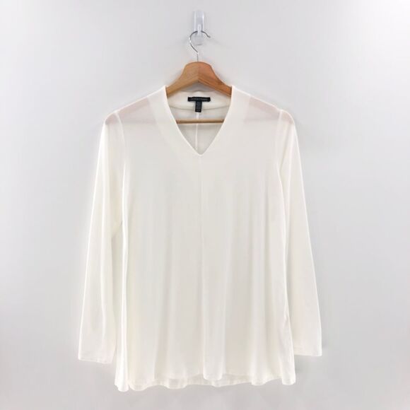 ‎Eileen Fisher V-Neck Top White XS - Picture 1 of 7